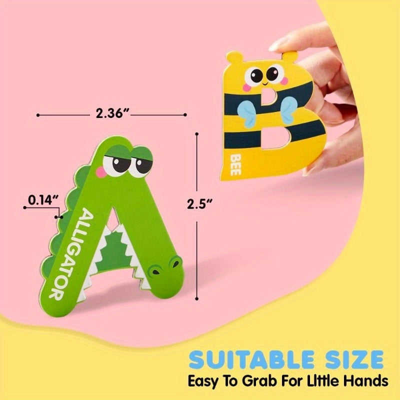Alphabet Fridge Magnets for Kids – 26 Uppercase Animal ABC Letters, Large Magnetic Letters for Refrigerator, Early Literacy & Spelling Learning Toy for Toddlers