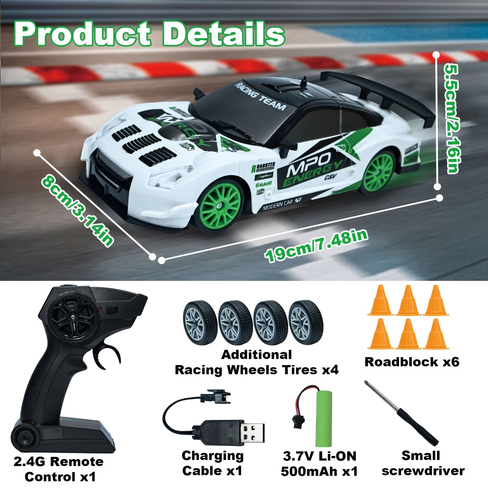 RC Drift Car 1:24 Scale 4WD High-Speed Remote Control Drifting Race Car Toy, Birthday Christmas Gift for Boys Girls Adults Kids