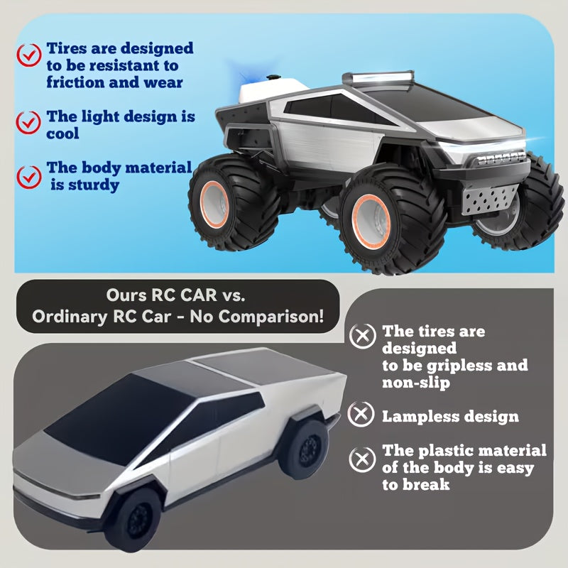 1:12 RC Monster Truck 4WD All-Terrain 2.4GHz Remote Control Car LED Lights Sound Music Ergonomic Grip Cybertruck Pickup Style Off-Road Kids Boys Birthday Christmas Gift