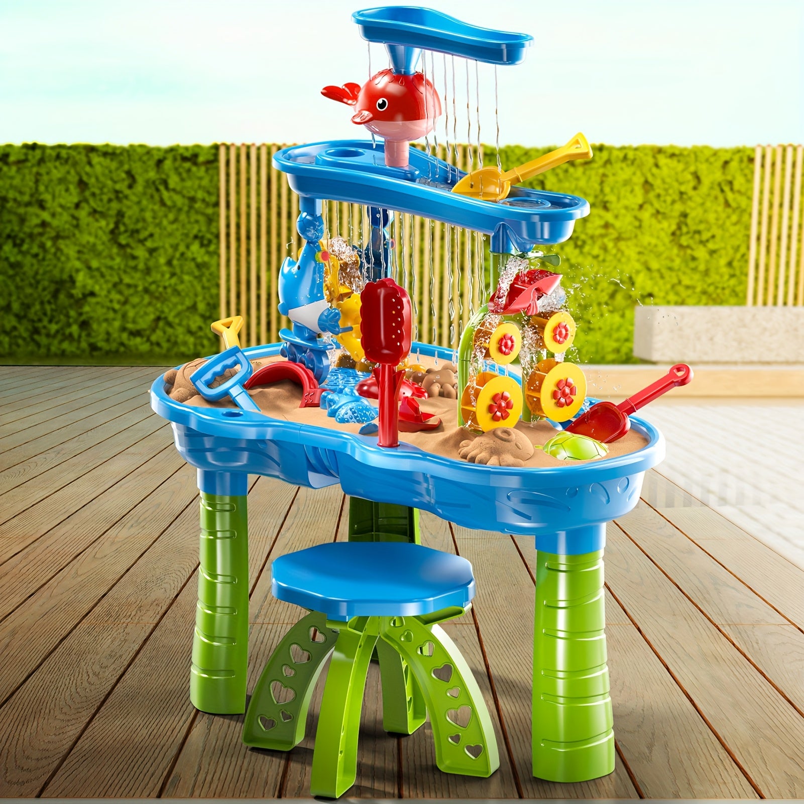 Sand & Water Table for Toddlers 3-Tier with Shovel Scoop Strainer – Outdoor Sensory Play Set for Kids Ages 2-6, Backyard Beach Patio Summer Activity