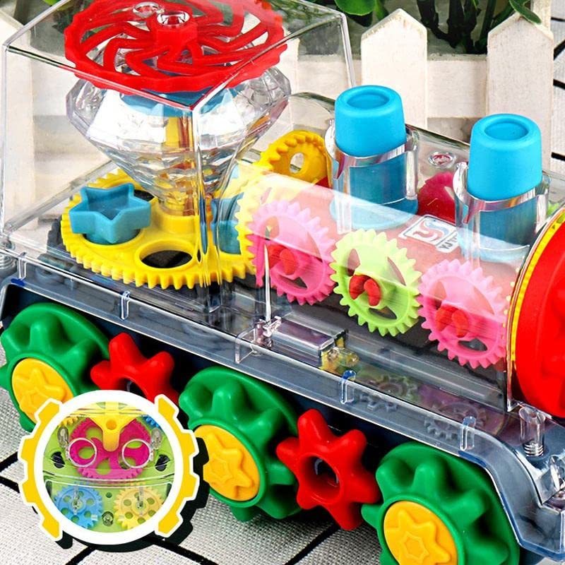 Electric Transparent Gear Train Toy for Toddlers with Flashing Lights & Music – 360 Spin Educational See-Through Gear Vehicle, Fun Learning Gift for Boys & Girls Ages 2+