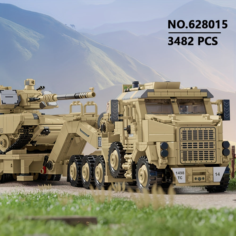 3482pcs MOC Tank Hauling Armored Transport Vehicle Building Block Set - Adult Military Collection Display Model, Military Enthusiast Gift