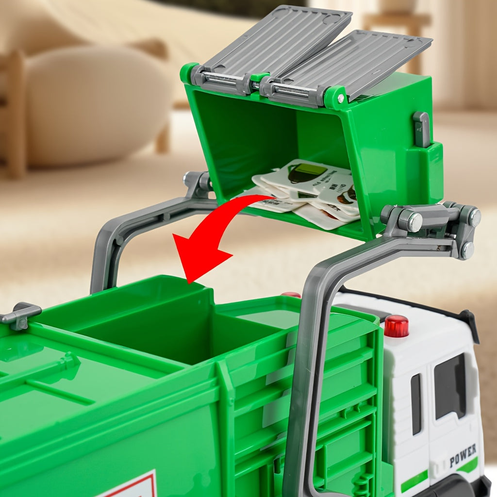 Pull Back Garbage Truck Toy with Lights & Sounds – Recycling Truck Toy Set with Trash Cans, Bins & Trash Cards for Boys Ages 3-8, Interactive Kids Truck Toy Birthday Gift
