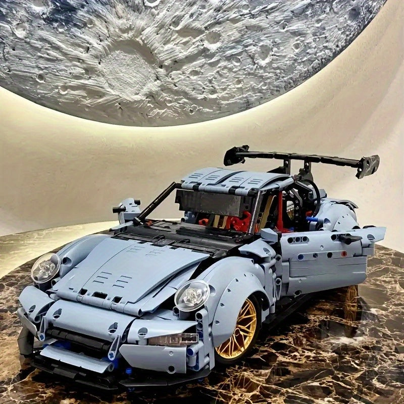 2100pcs Misty Blue Lowrider Sports Car Building Blocks Set Adult Collectible Model Kit Desktop Ornament Room Decor Gift for Men Car Enthusiasts