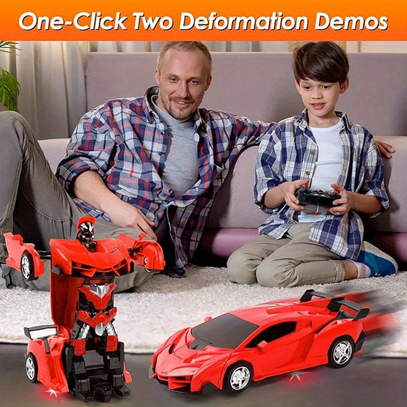 RC Car Robot Transformer Toy 1:18 Scale - One-Button Deformation Remote Control Car with 360° Rotating Drifting, Kids Toy for Ages 3+, Birthday Gift