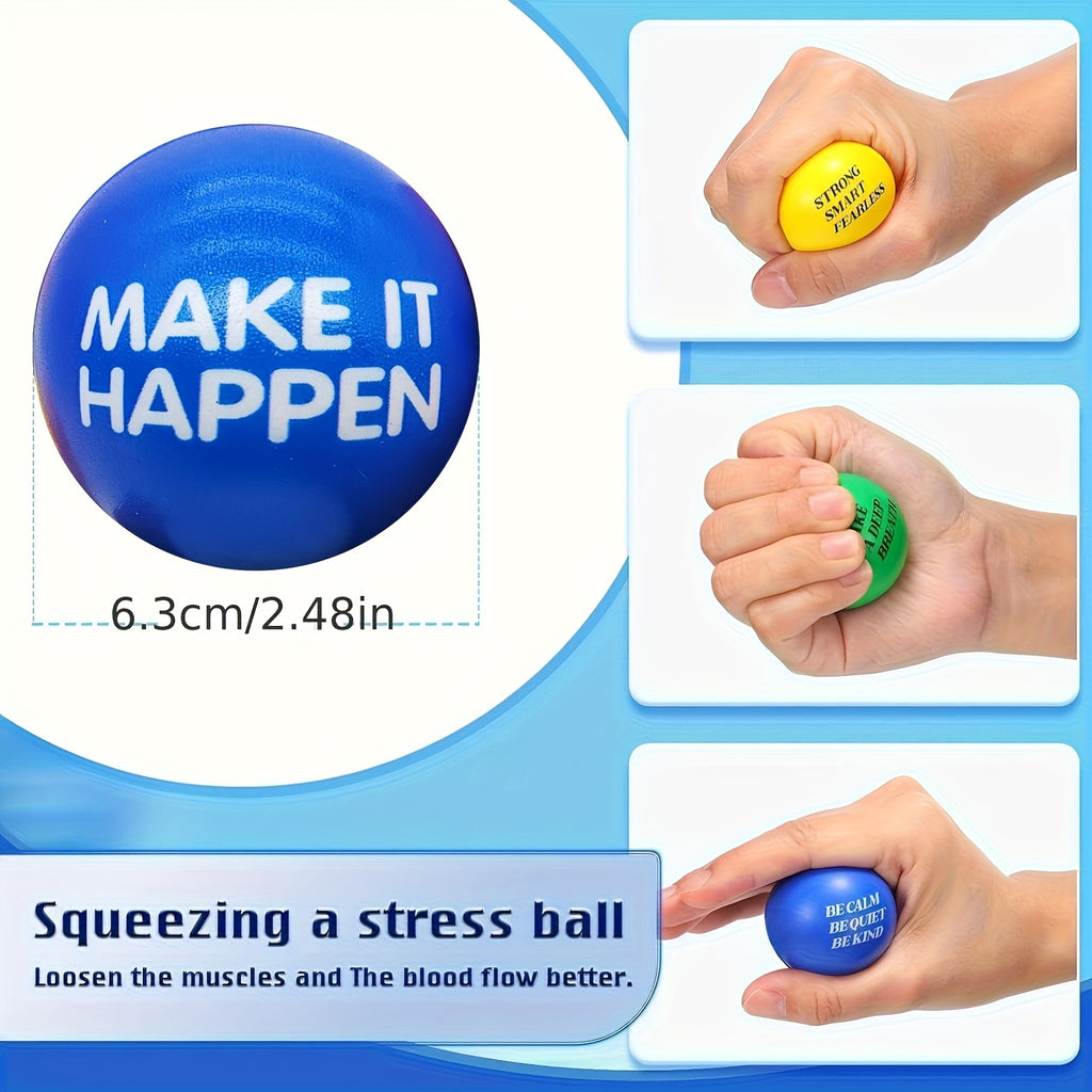 Stress Relief Squeeze Balls 30 Pack 2.48 Inch Inspirational Slogan Sponge Foam – Bulk Hand Fitness Balls for Classroom Rewards, Office Team Building & Party Favors