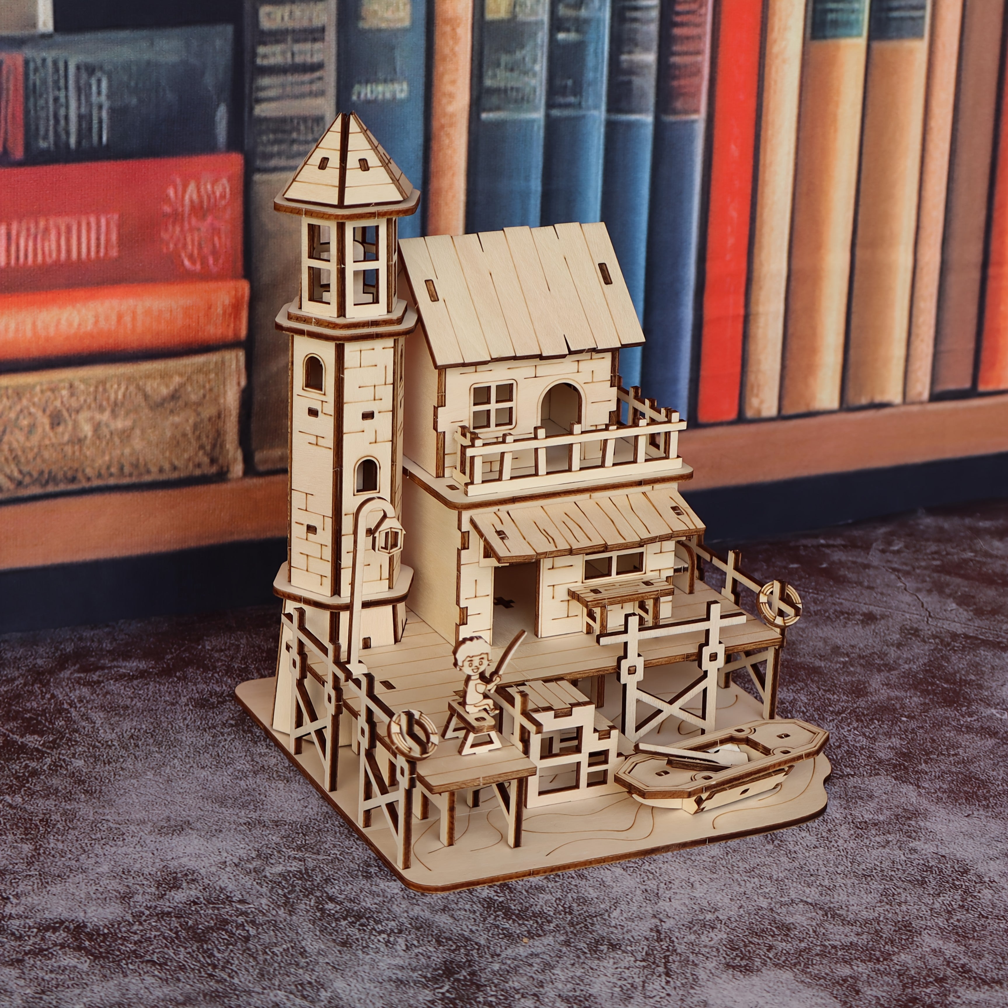 Wooden 3D Puzzle Model Kit Fisherman's Cabin - Handmade Wood Assembly Building Set for Adults & Kids, STEM Craft Gift