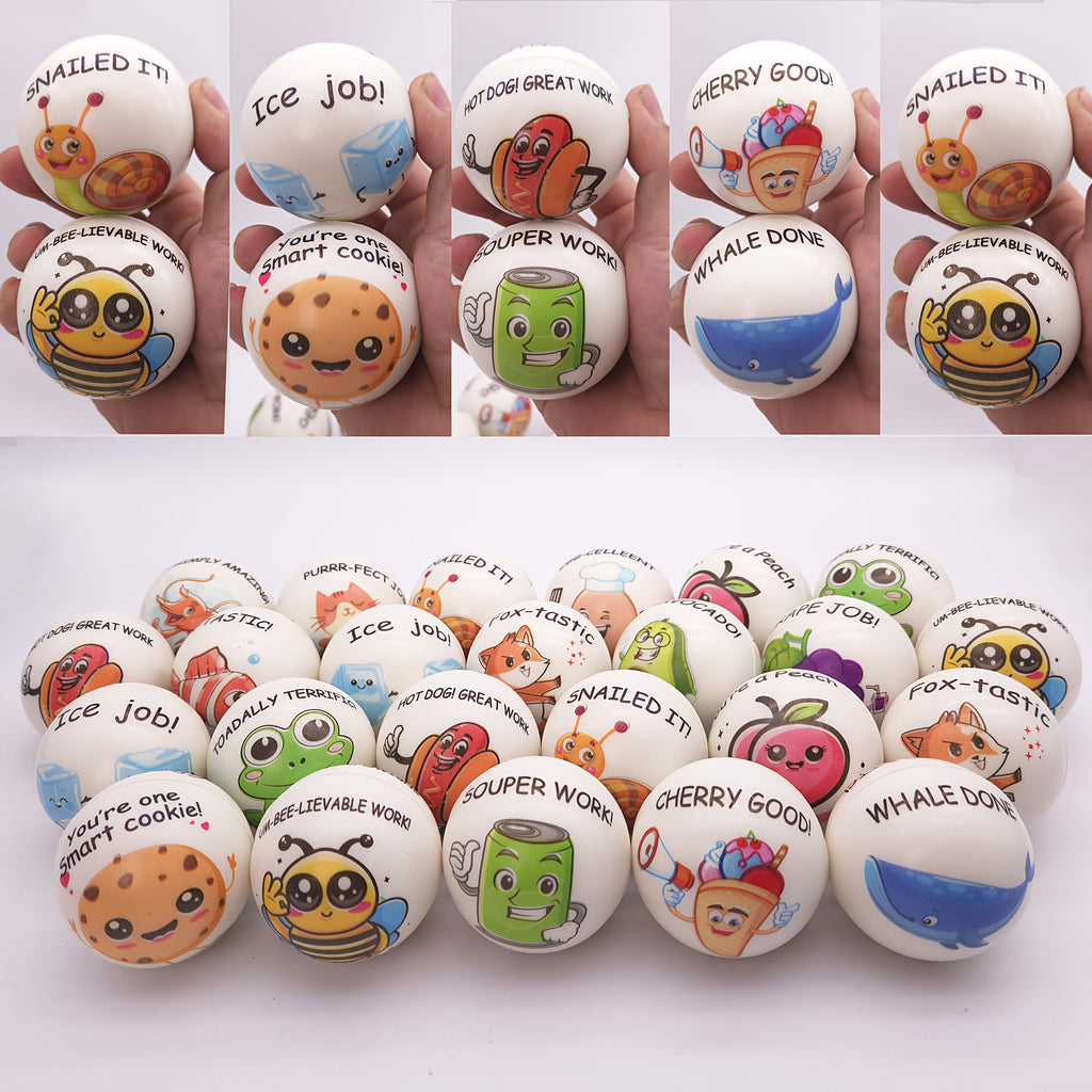 Stress Balls Bulk 24 Pack Motivational Animal Squeeze Toys – Inspirational Quote Soft TPU Sensory Balls for Classroom Office Party Favors Team Building Gifts