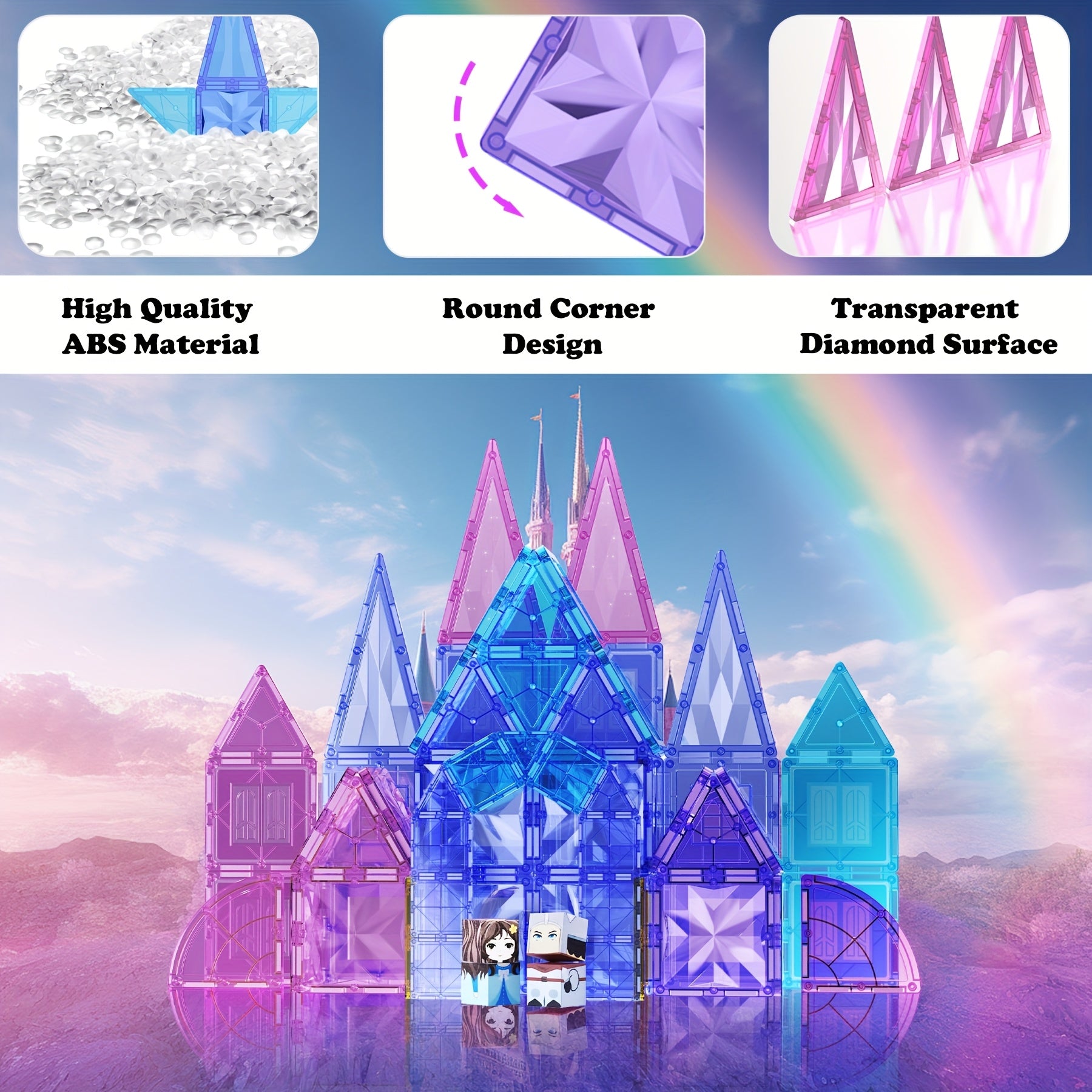 Magnetic Tiles 114pcs Princess Ice Castle Building Set 3D STEM Construction Toy for Girls Boys Ages 3-8 - Birthday Christmas Gift