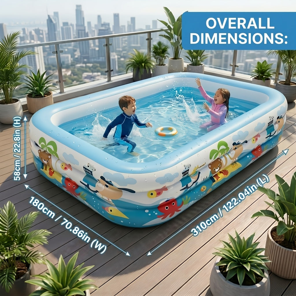 Large Cartoon Inflatable Swimming Pool for Kids & Family – Thickened Portable Wading Pool for Backyard Patio Garden, Quick Inflate Summer Outdoor Water Fun, Top Gift Choice