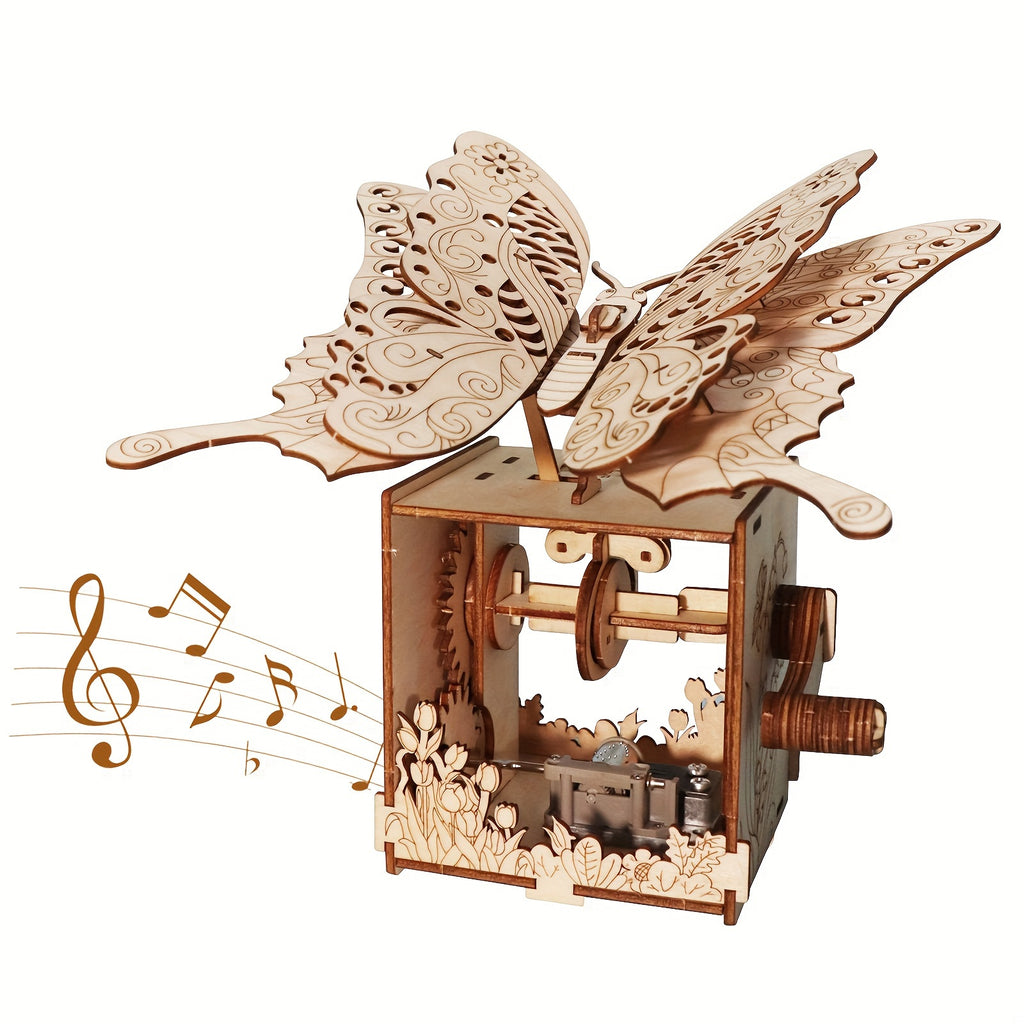 3D Wooden Puzzle Music Box You Are My Sunshine, Butterfly Hand Handmade Assembly Model Kit, Unique Christmas Birthday Holiday Gift for Women Girls & Music Lovers
