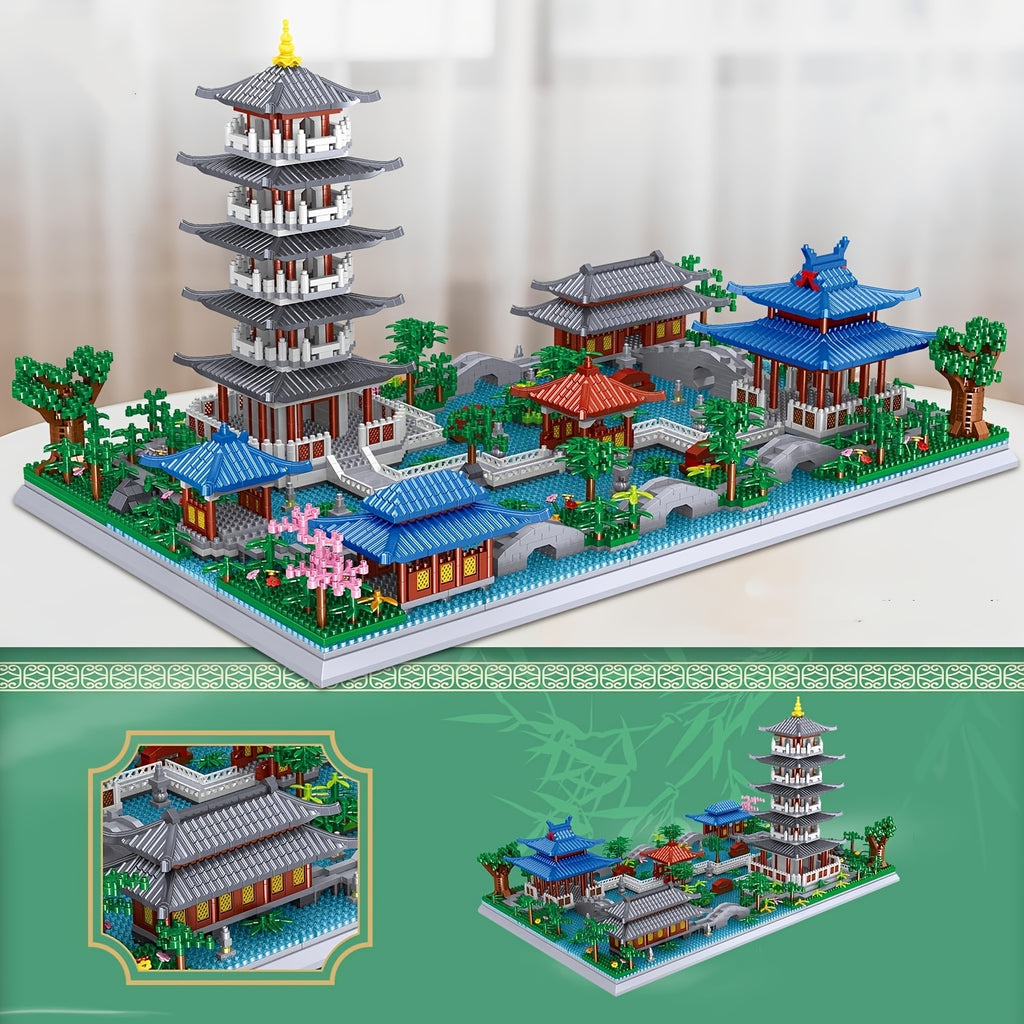 Chinese Architecture Building Blocks 3282 Pieces, Hangzhou West Lake Miniature Model with Pagoda Cherry Blossom Botanic Landscape, STEM Collectible Display Set for Adults Teens Ages 14+, Birthday Christmas Gift
