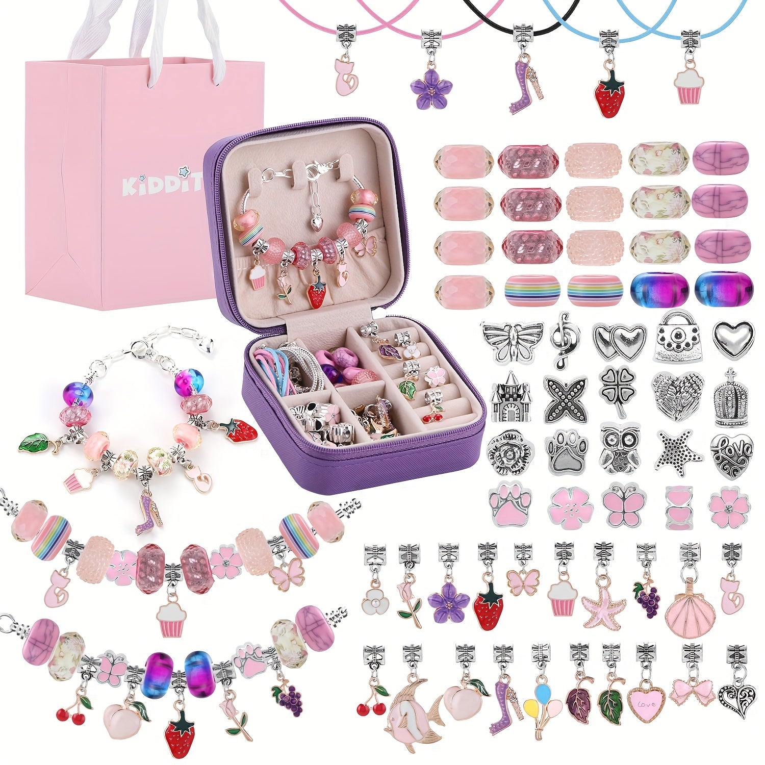 Pink Bracelet Making Set with Portable Jewelry Box – Unicorn & Mermaid Jewelry Making Crafts for Girls, Handmade Bracelet Kit, Birthday Christmas Graduation Gift for Teen Girls & Women
