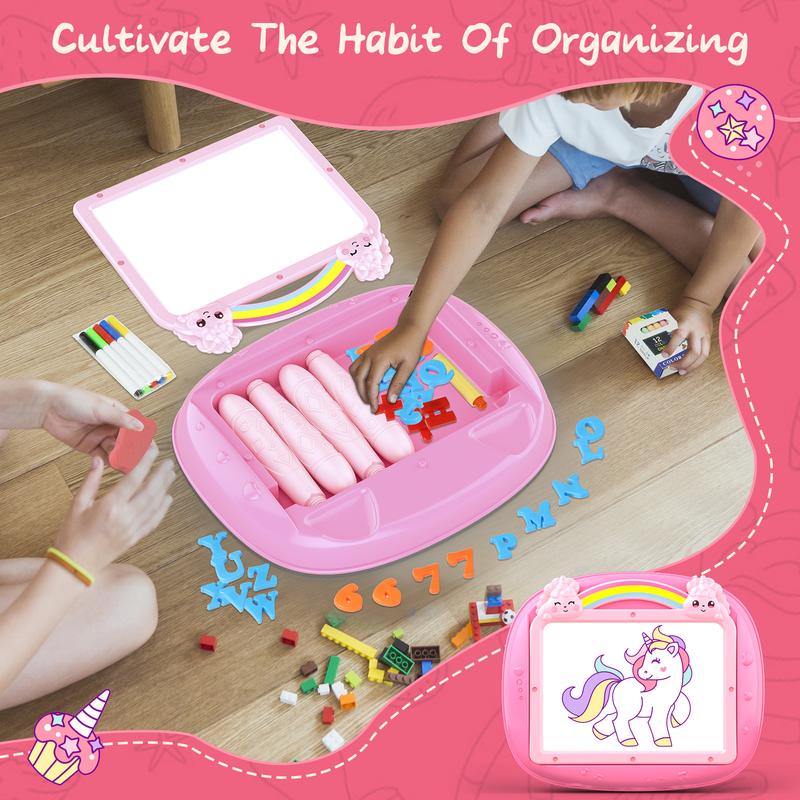 Double-Sided Magnetic Drawing Board for Toddlers, Unicorn Erasable Doodle Sketch Pad with Magnetic Letters and Numbers, Mess-Free Reusable Writing Easel, Early Learning Educational Toy for Girls Ages 1-3, Birthday Christmas Gift