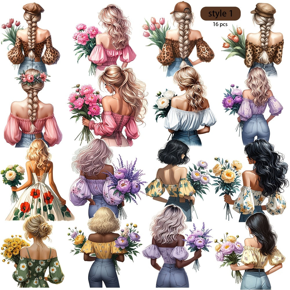Floral Girl Journal Stickers – 2 Styles Aesthetic Cut-Out Sticker Sheets for Journaling, Scrapbooking, Planners & Bullet Journals, Cute Botanical Girl Art Stickers for Teens & Adults