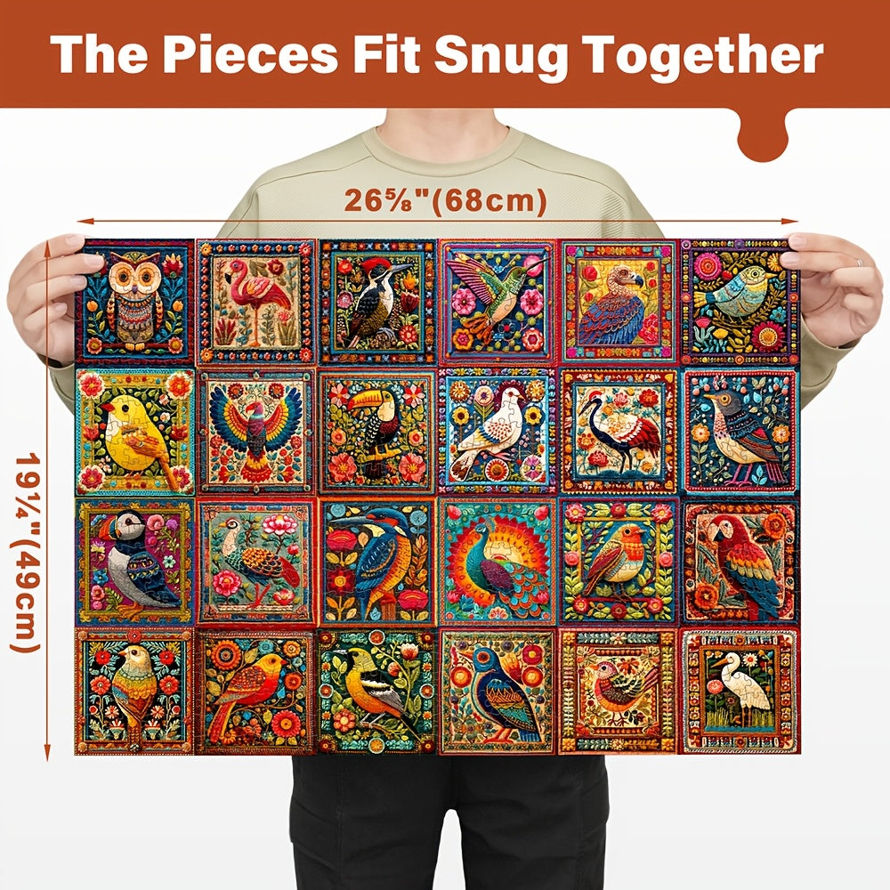 1000-Piece Bird Crochet Jigsaw Puzzle for Adults Difficult Animal Puzzle with Letters on Back Family Game Night Home Decor Gift for Men Women Birthday Christmas