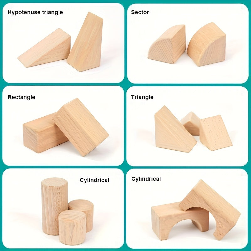 Wooden Building Blocks for Kids 100 Piece Solid Beech Wood Set – Unpainted Natural Stacking Blocks Ages 3-12, STEM Logical Thinking Educational Toy, Montessori Castle Puzzle Gift Boys Girls