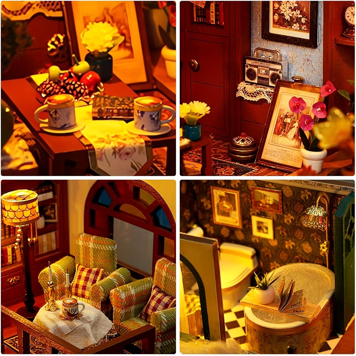 Oriental Charm DIY Dollhouse Kit Double Layer Miniature House with Dust Cover – Asian-Inspired Handmade No Glue Needed Home Decor Display Gift for Teens Adults Ages 14+