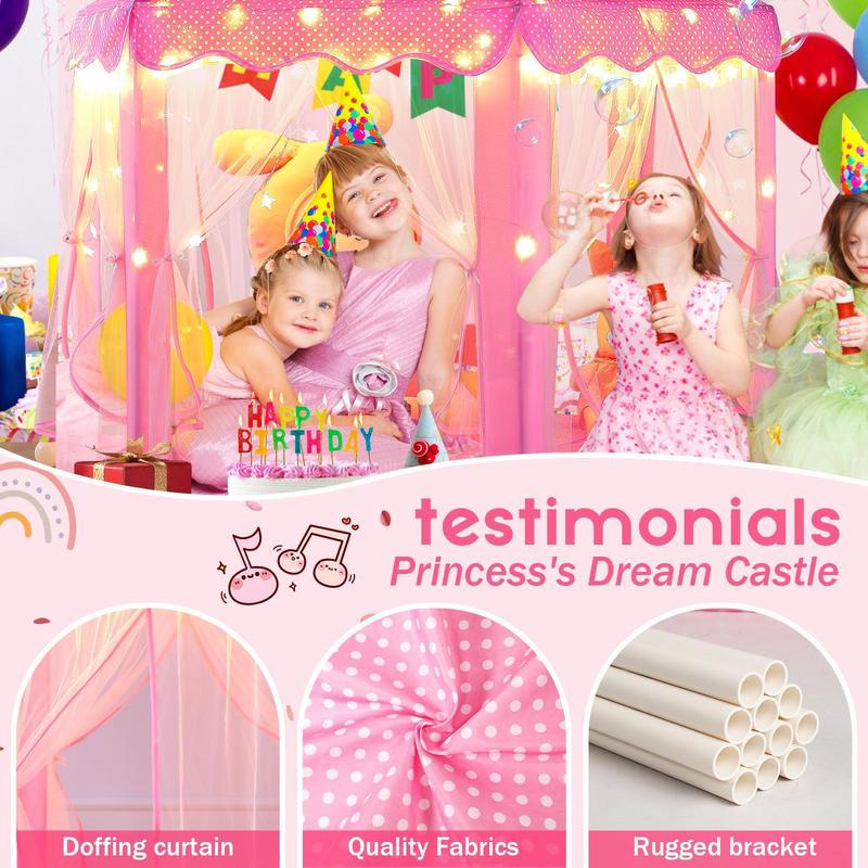 Princess Castle Play Tent for Kids, Sumbababy Hexagon Indoor Outdoor Playhouse with Optional Lights and Mat for Reading, Pretend Play and Birthday Gifts
