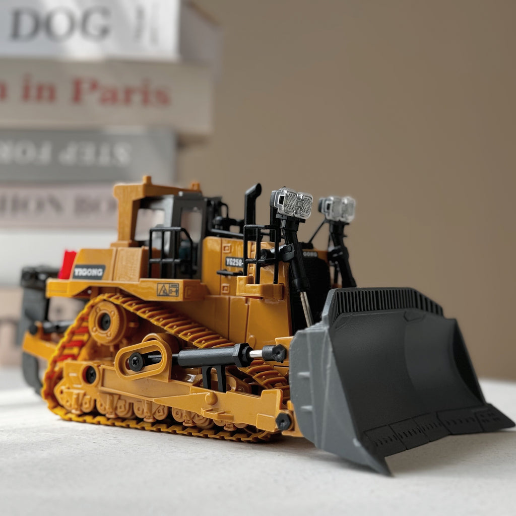 RC Construction Vehicle Toy 9-Channel 2.4GHz Alloy Metal Bulldozer Excavator Loader with Lights Sound Rechargeable – Kids Halloween Christmas Birthday Gift Boys Girls