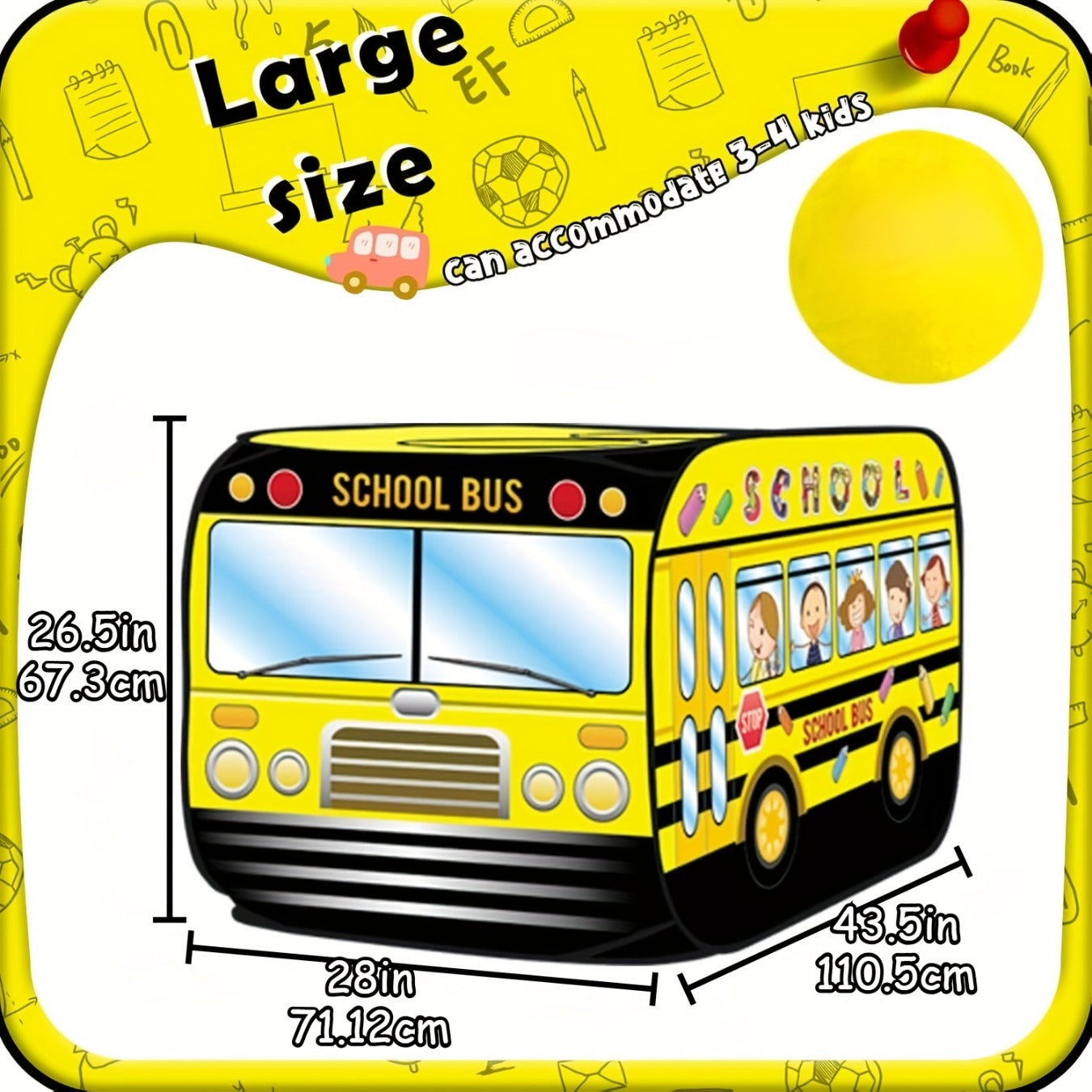 School Bus Pop Up Play Tent for Kids Indoor Outdoor Playhouse Fits 4 Children Instant Setup Role Play Theater Toddlers Ages 3+ Birthday Christmas Gift