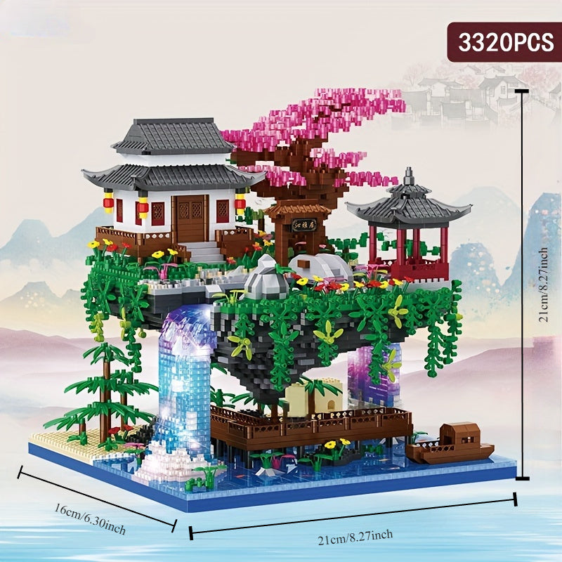 Micro Building Blocks Bonsai Tree Set 3320pcs – Cherry Blossom Peach Blossom Chinese Architecture Collectible Model Kit for Adults Teens