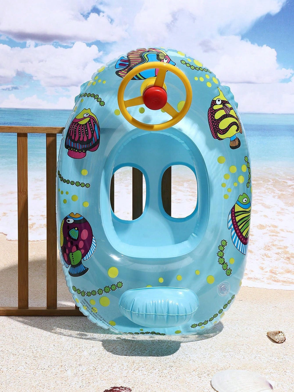 Inflatable Swimming Ring with Steering Wheel for Kids, Blue PVC Pool Float for Supervised Water Play and Summer Poolside Activities