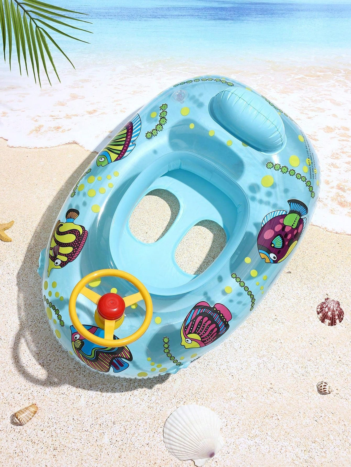 Inflatable Swimming Ring with Steering Wheel for Kids, Blue PVC Pool Float for Supervised Water Play and Summer Poolside Activities