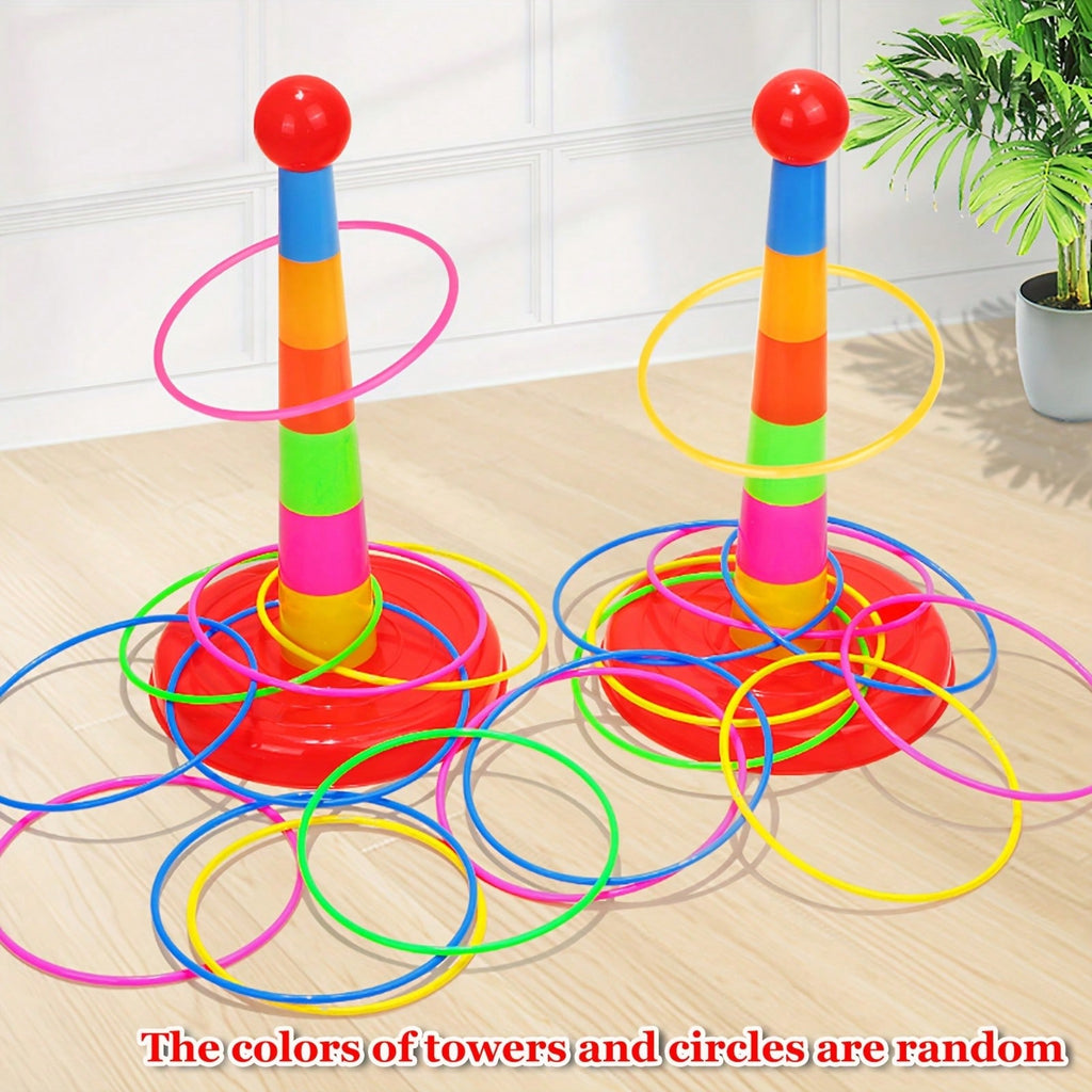 Ring Toss Game Set for Kids and Adults, Colorful Plastic Hoops for Outdoor Parties, Carnival Booth Games and Kindergarten Group Activities