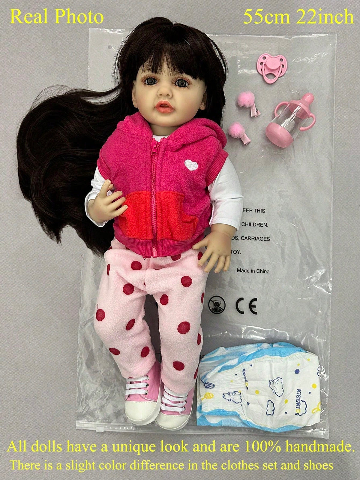 Silicone Reborn Baby Doll 22 Inch 55cm Full Body Lifelike Newborn Girl for Dress-Up Pretend Play, Birthday Gifts and Home Display
