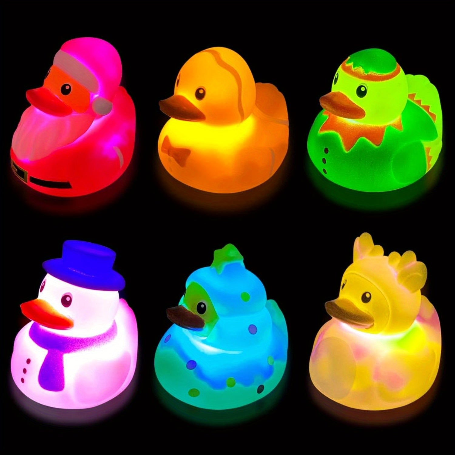 Christmas Light-Up Duck Bath Toys 6 Pack – Glowing Rubber Duckies for Kids & Toddlers, Boys & Girls, Christmas Stocking Stuffers, Halloween & Holiday Party Favors, Random Colors