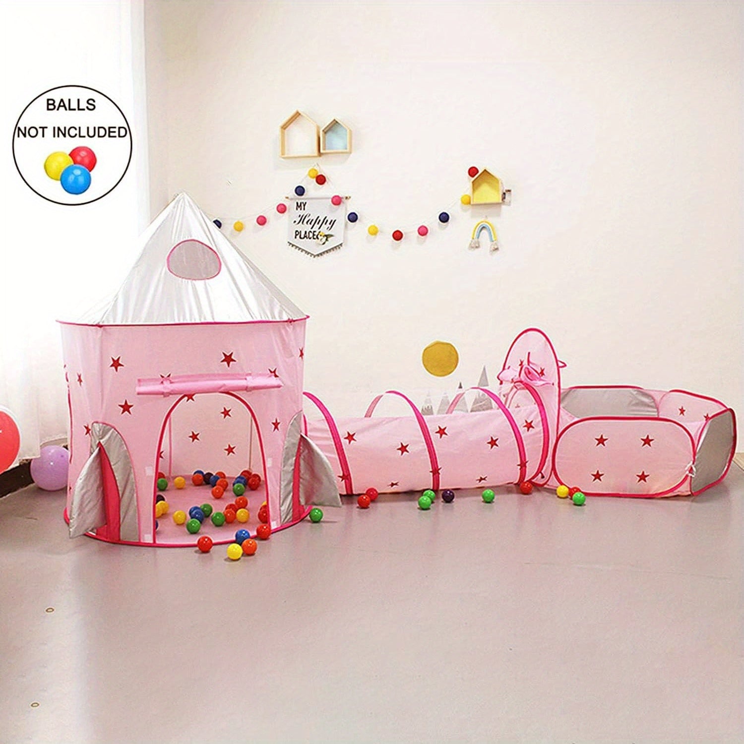 3-in-1 Pop-Up Play Tent with Crawl Tunnel & Basketball Hoop for Toddlers – Indoor Outdoor Kids Playhouse, Star Design, Sturdy & Safe Gift for Boys & Girls Ages 2+