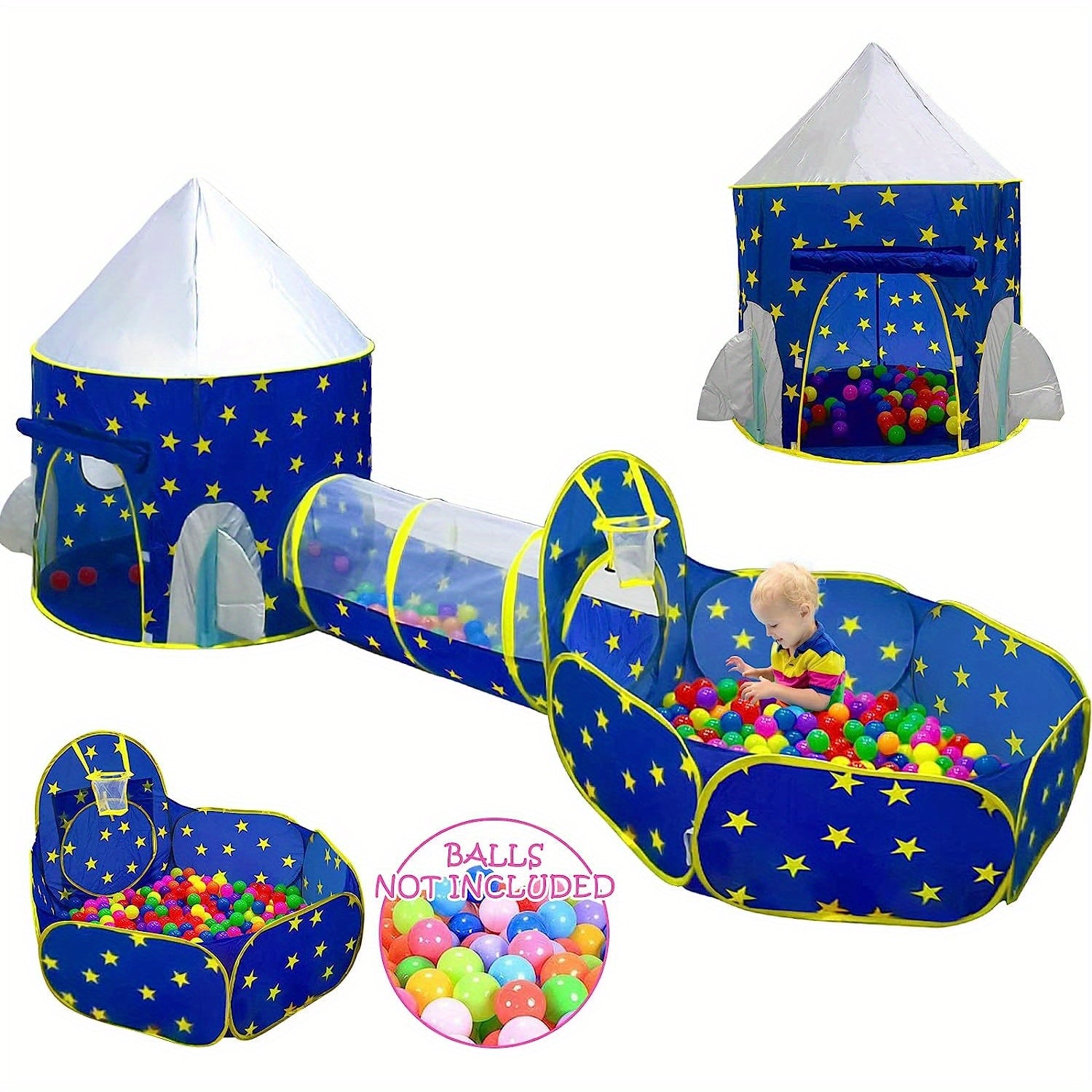 3-in-1 Pop-Up Play Tent with Crawl Tunnel & Basketball Hoop for Toddlers – Indoor Outdoor Kids Playhouse, Star Design, Sturdy & Safe Gift for Boys & Girls Ages 2+