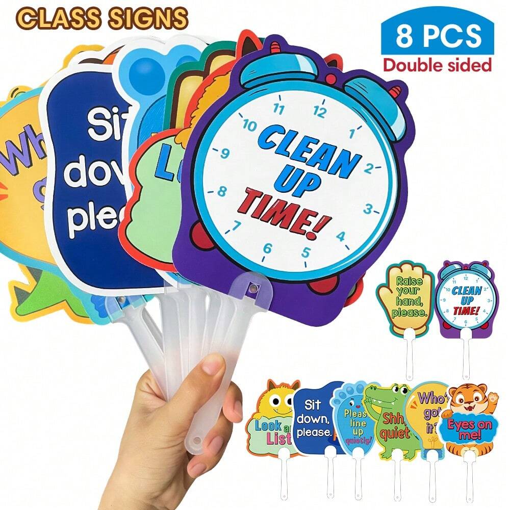Classroom Management Signs, 8-Piece Plastic Teaching Aid Set for Preschool Rules, Group Activities, Homeschool Learning and Playroom Routines