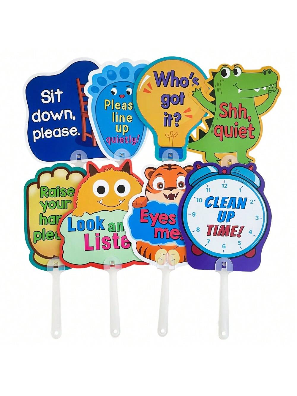 Classroom Management Signs, 8-Piece Plastic Teaching Aid Set for Preschool Rules, Group Activities, Homeschool Learning and Playroom Routines