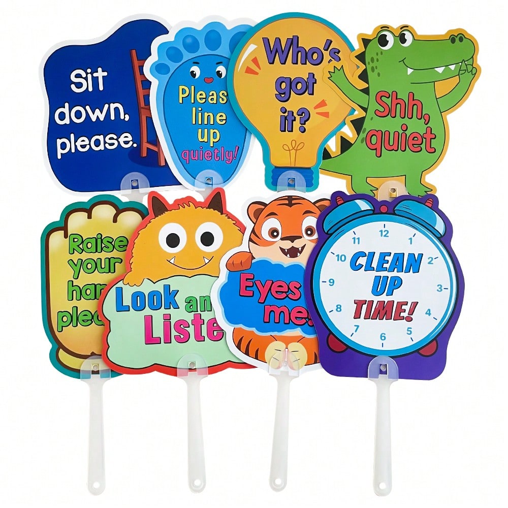 Classroom Management Signs, 8-Piece Plastic Teaching Aid Set for Preschool Rules, Group Activities, Homeschool Learning and Playroom Routines