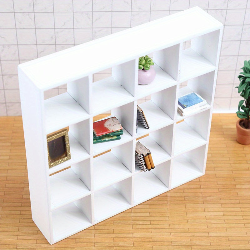 1:12 Scale Dollhouse Miniature 16-Compartment Display Cabinet – Modern Storage Shelf Organizer for Dollhouse, Diorama & Collector Display (Age 14+)