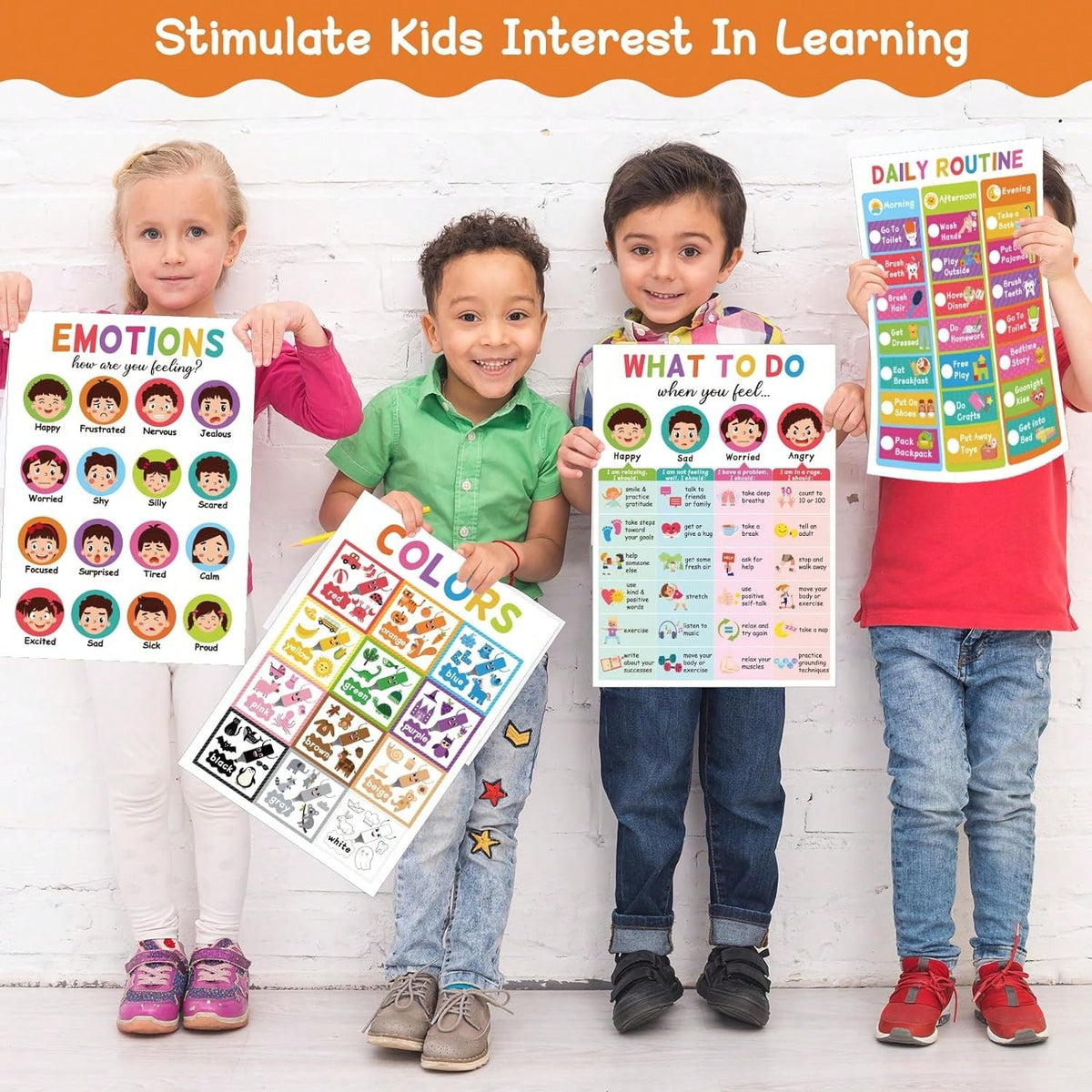 Educational Posters for Kids, 18-Poster Preschool Learning Set with ABC Alphabet Wall Display for Kindergarten, Pre-K Classroom and Homeschool