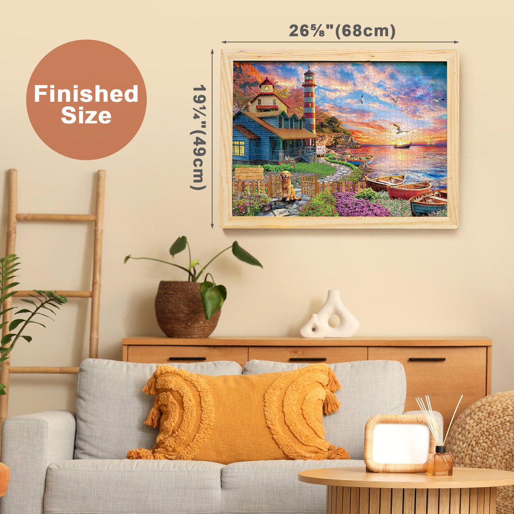1000 Piece Jigsaw Puzzles for Adults 3-Pack, Sunset Lighthouse Bird Crochet Moroccan Pottery Themes, Brain Teaser Family Fun with Storage Box, Christmas Birthday Gift Ages 14+