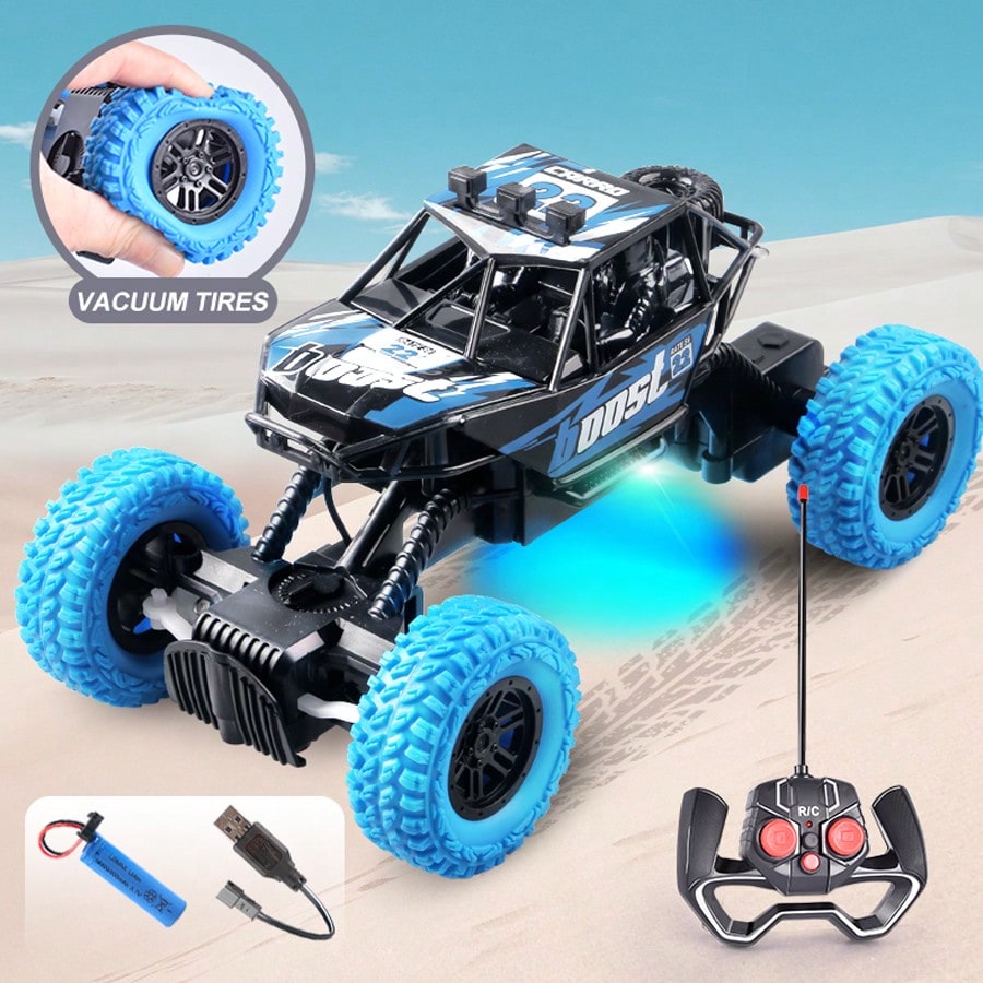 Rechargeable Off-Road RC Car for Kids with Lights, 4-Channel Racing and Outdoor Climbing Play, Dark Blue or Black Green Remote Control Vehicle