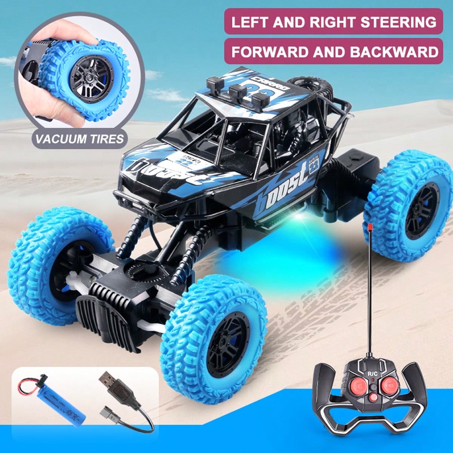 Rechargeable Off-Road RC Car for Kids with Lights, 4-Channel Racing and Outdoor Climbing Play, Dark Blue or Black Green Remote Control Vehicle