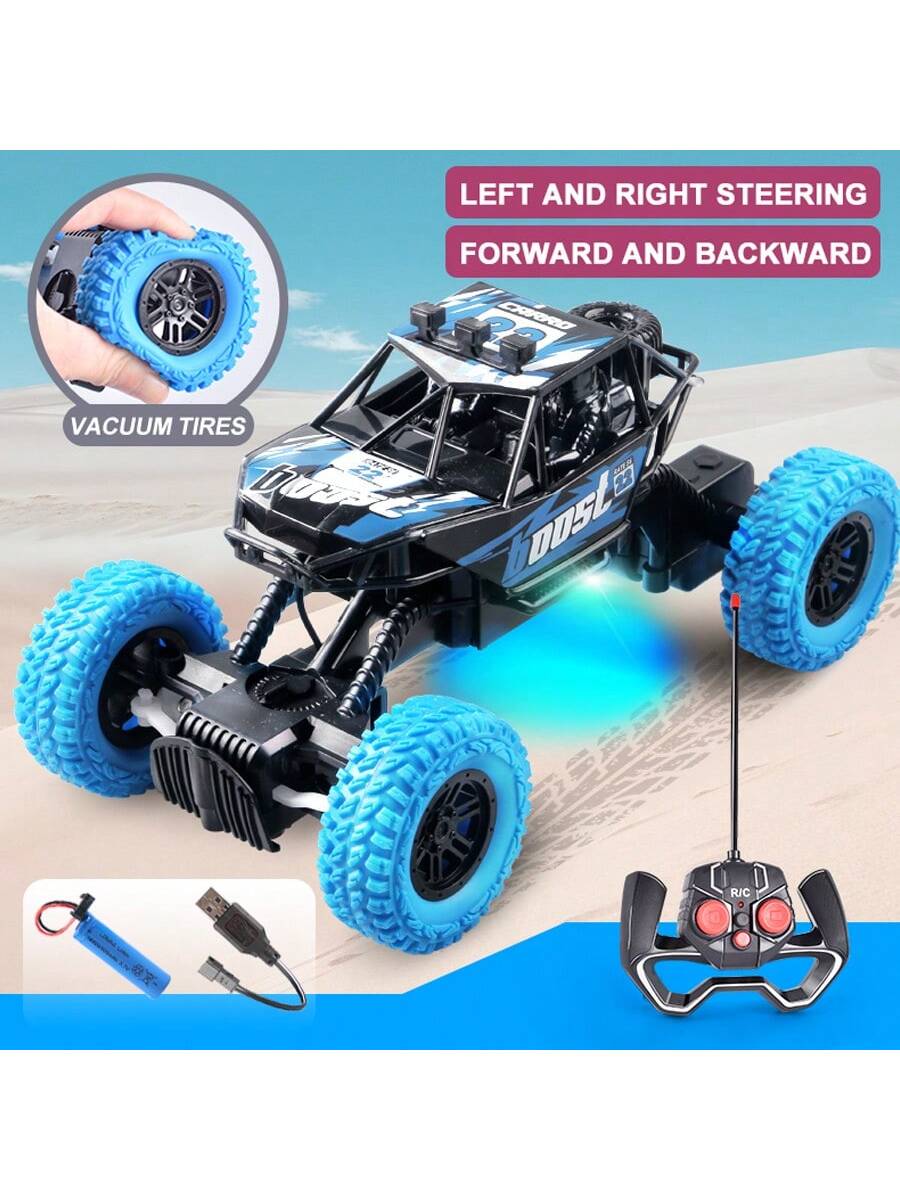 Rechargeable Off-Road RC Car for Kids with Lights, 4-Channel Racing and Outdoor Climbing Play, Dark Blue or Black Green Remote Control Vehicle