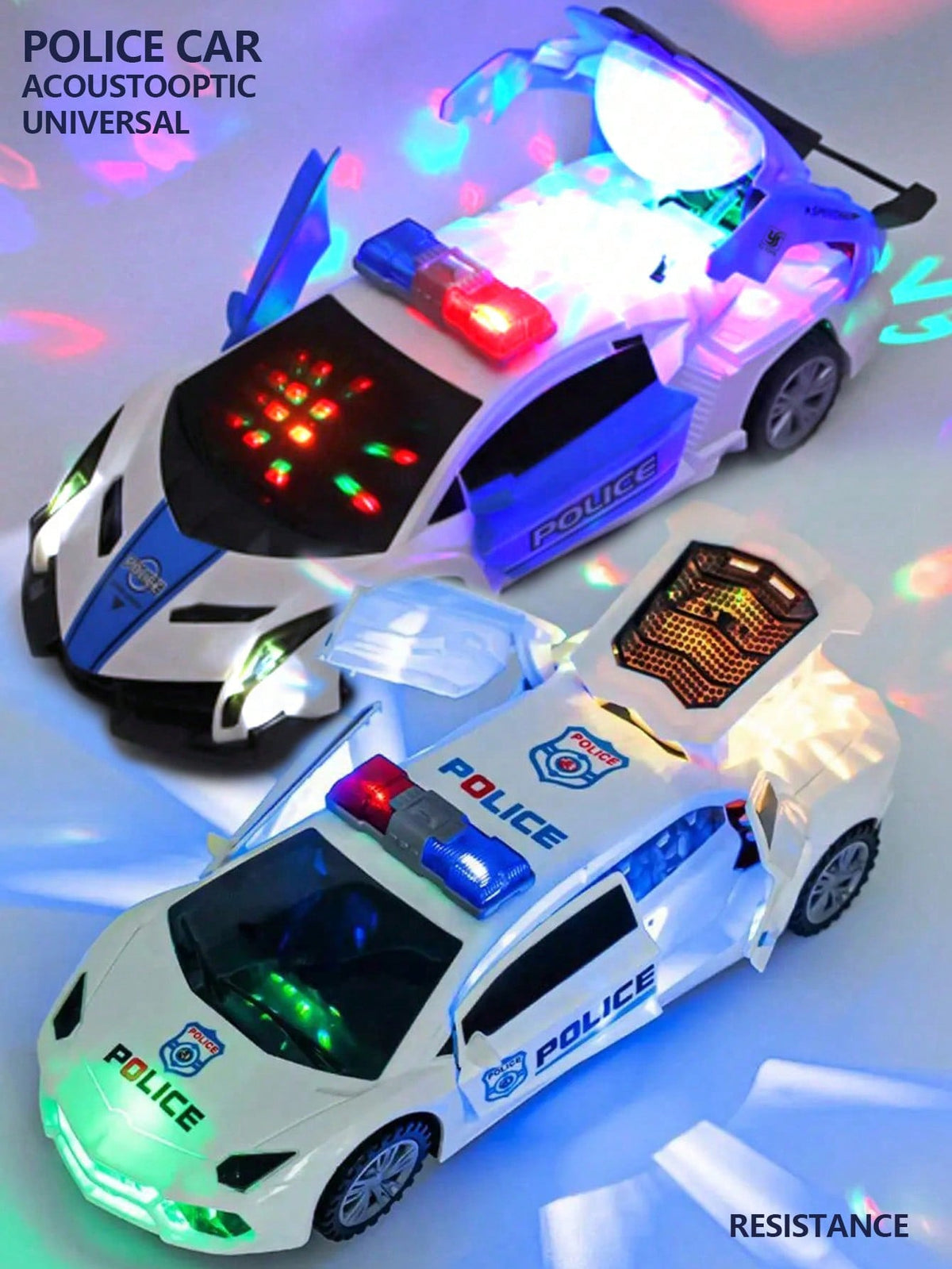 Transforming Police Car Toy for Kids, Electric Dancing and Rotating Vehicle in Blue or White for Boys and Girls Birthday and Christmas Gifts