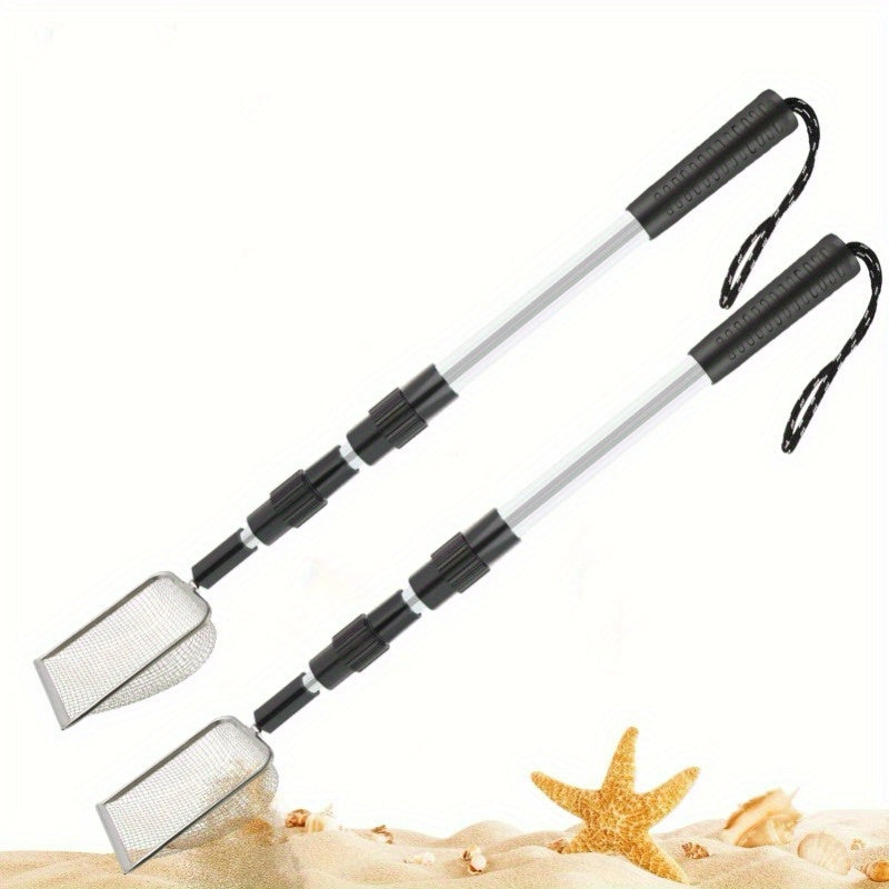 Stainless Steel Retractable Beach Sand Sifter – Portable Sand Sieve for Treasure Hunting, Shell & Conch Collecting, Beach Toy for Kids and Adults, Also Works as Cat Litter Scoop