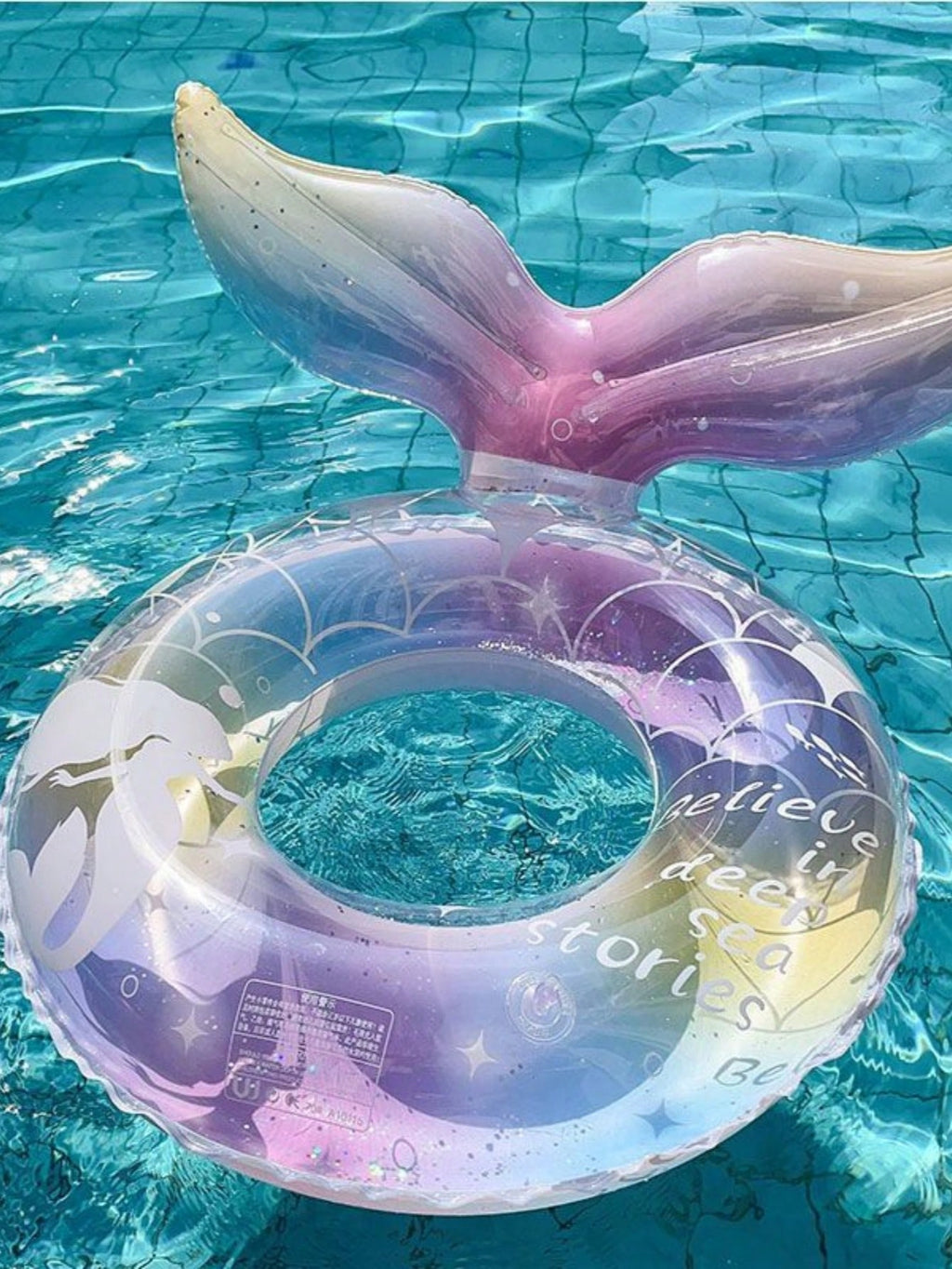 Mermaid Glitter Swimming Ring, Transparent Multicolor Pool Float with 70# and 90# Size Options for Summer Parties and Supervised Water Play