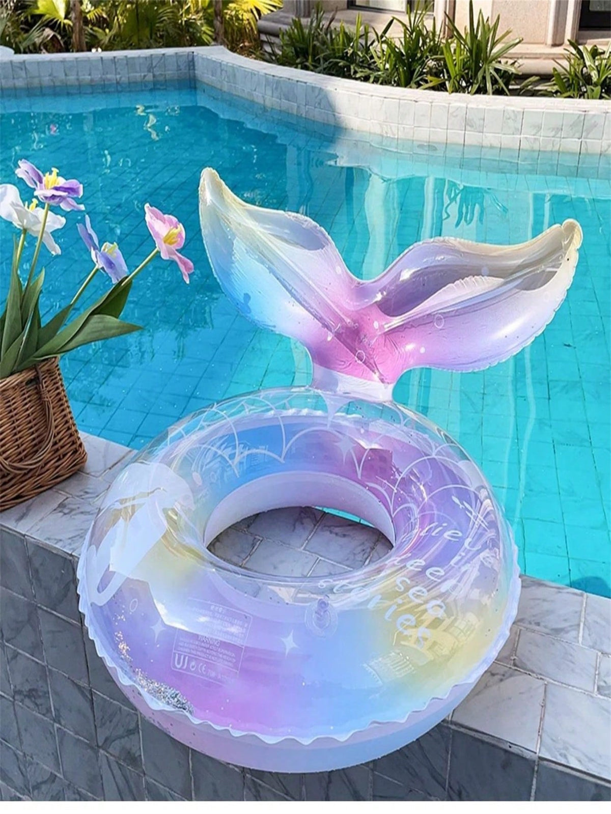 Mermaid Glitter Swimming Ring, Transparent Multicolor Pool Float with 70# and 90# Size Options for Summer Parties and Supervised Water Play