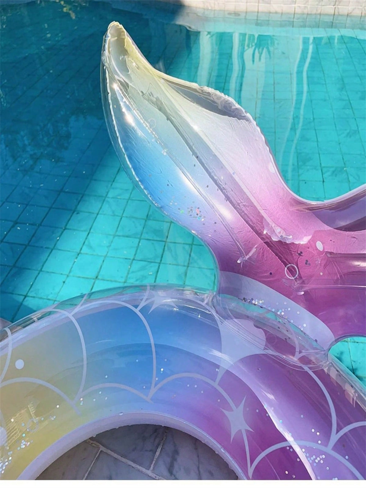 Mermaid Glitter Swimming Ring, Transparent Multicolor Pool Float with 70# and 90# Size Options for Summer Parties and Supervised Water Play