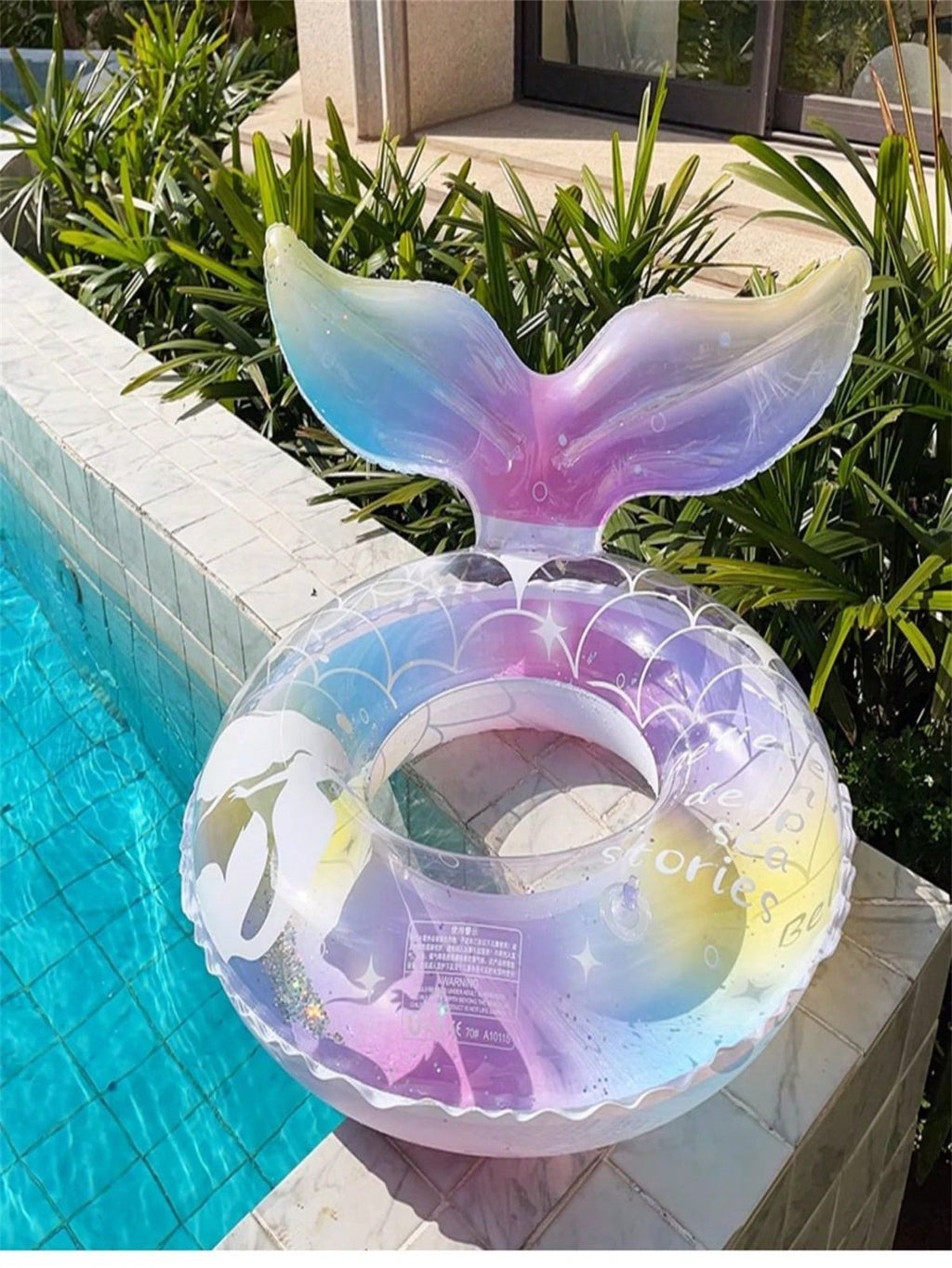 Mermaid Glitter Swimming Ring, Transparent Multicolor Pool Float with 70# and 90# Size Options for Summer Parties and Supervised Water Play