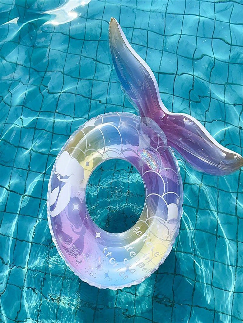 Mermaid Glitter Swimming Ring, Transparent Multicolor Pool Float with 70# and 90# Size Options for Summer Parties and Supervised Water Play