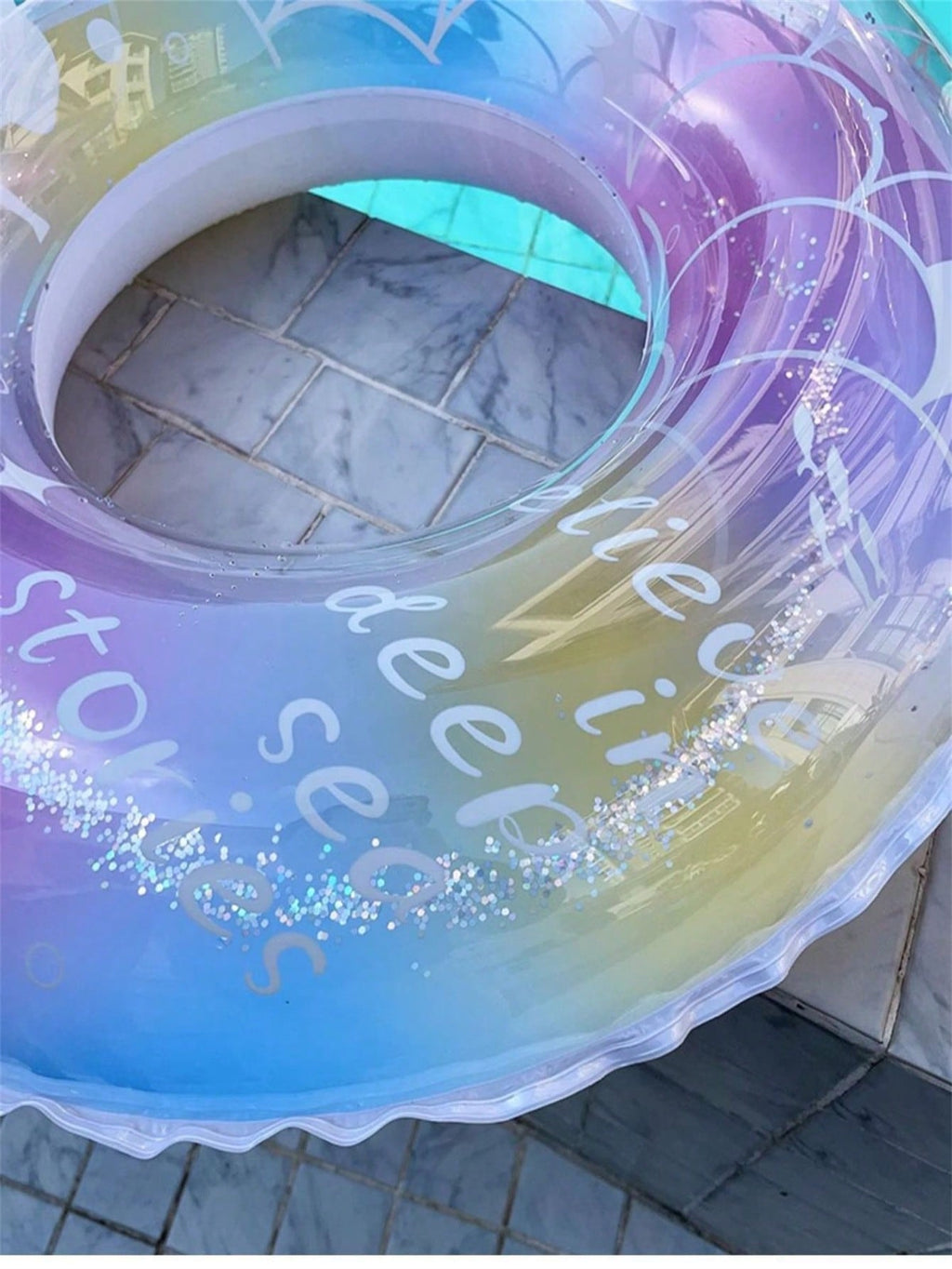 Mermaid Glitter Swimming Ring, Transparent Multicolor Pool Float with 70# and 90# Size Options for Summer Parties and Supervised Water Play